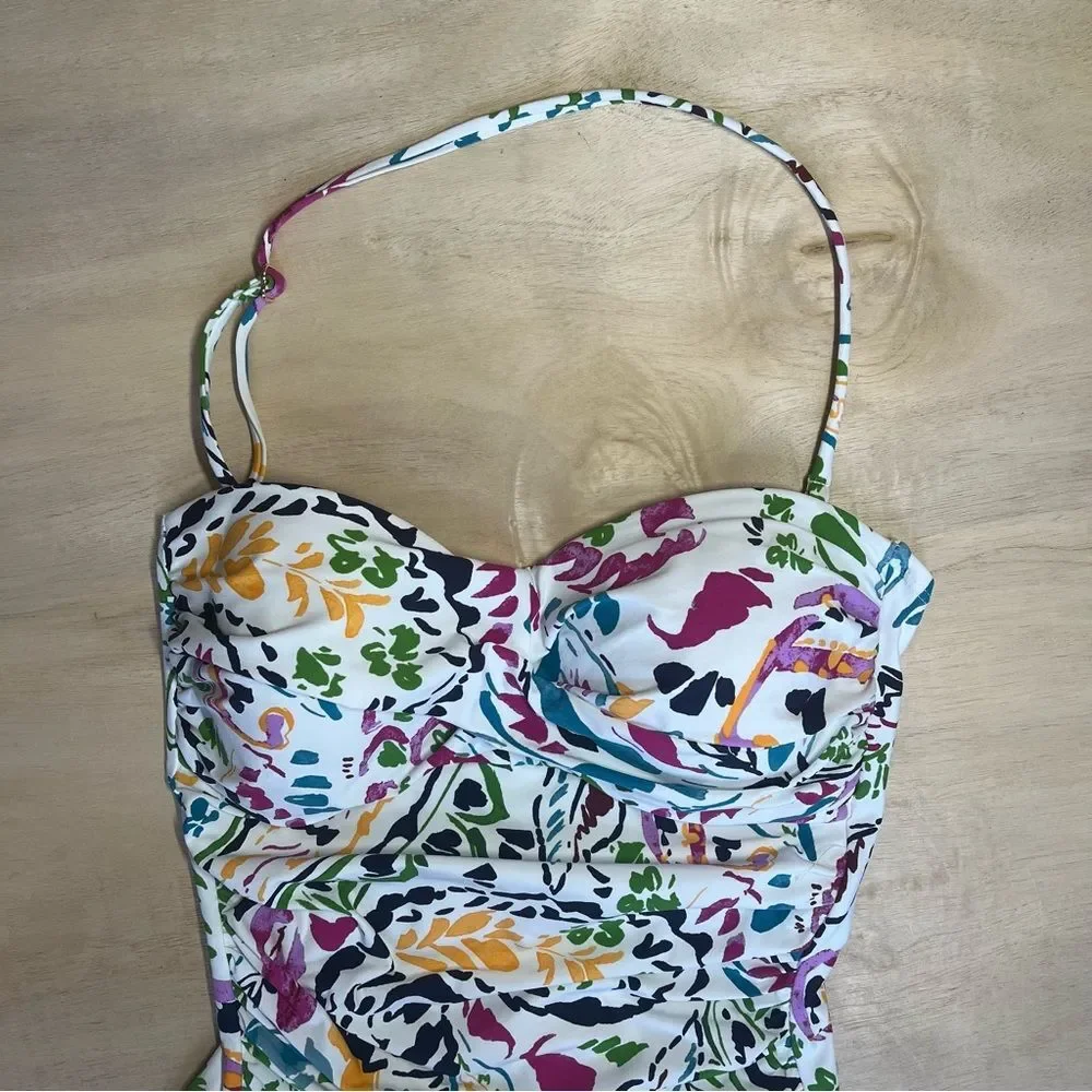 Anne Cole Sz 6 Floral Halter One Piece Swimsuit Multicolor Bright Garden Print - Picture 2 of 15